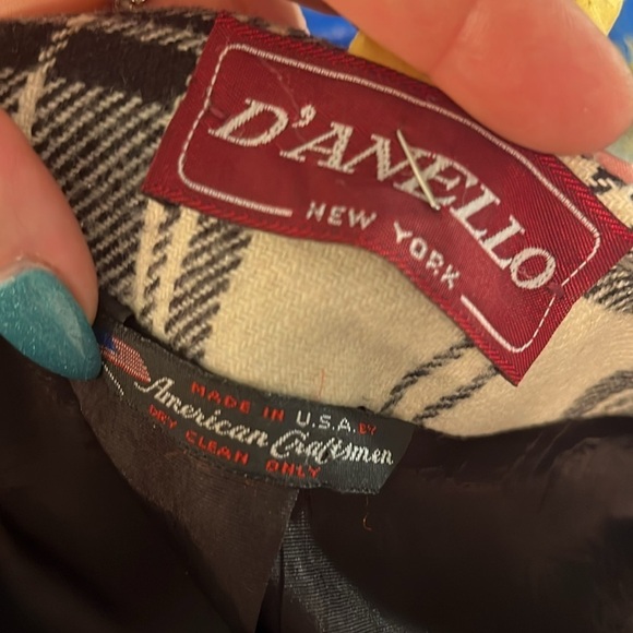 Vintage Black & White Plaid Blazer Wool Blend Collarless Made in USA Size 10 - Picture 7 of 9